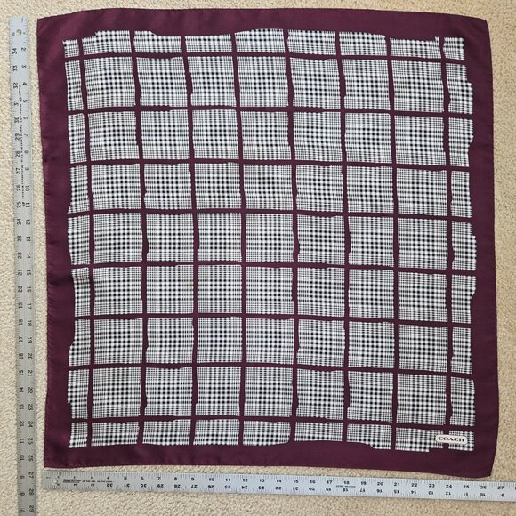 Coach Silk Scarf Glen Plaid Burgundy Maroon - Picture 2 of 8